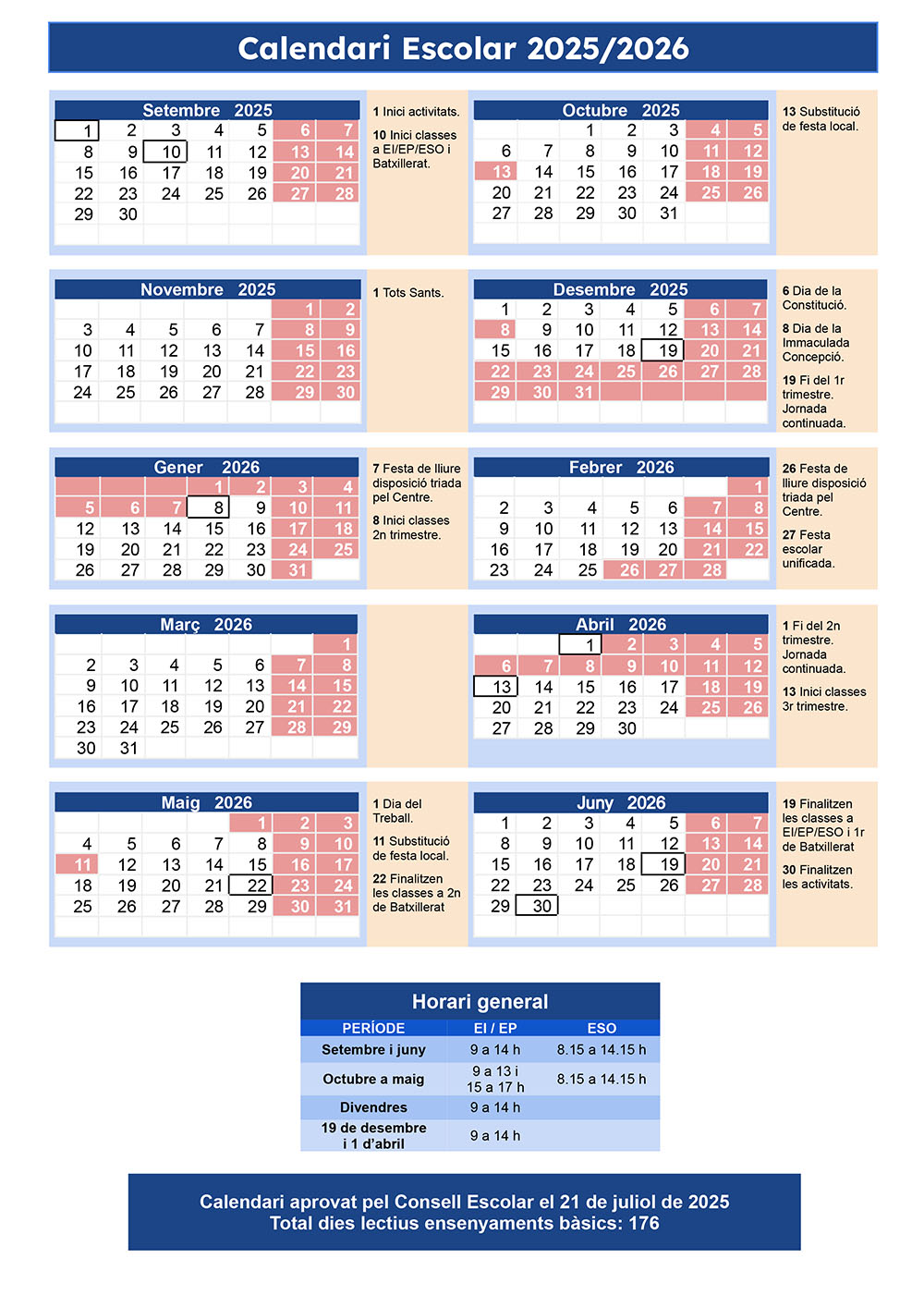 Calendari Escolar 2025 - 2026
